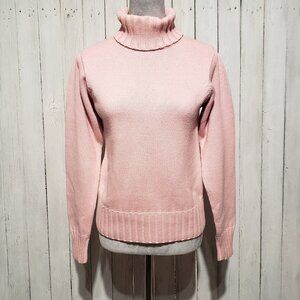 Women's S Vintage Sweater Pink Turtleneck Cotton Preppy Cozy Classic Academia